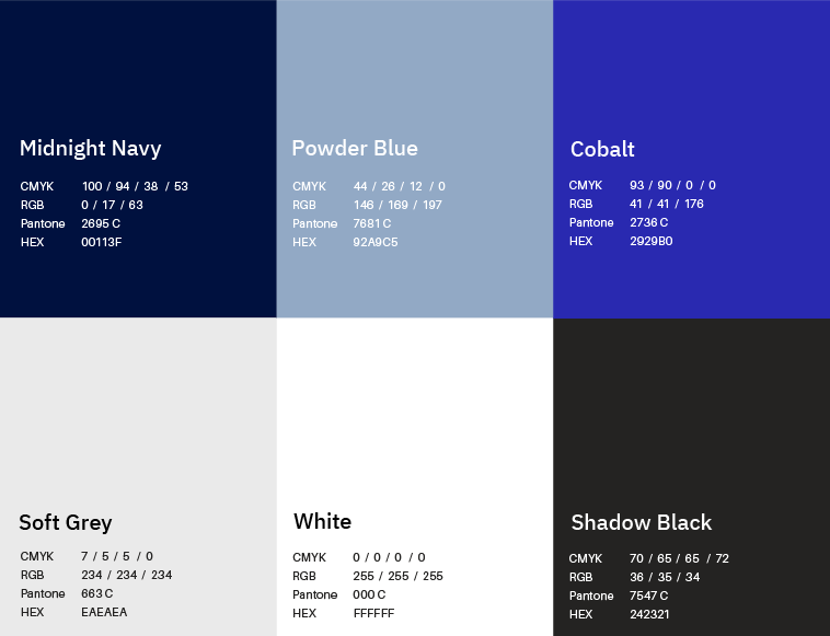 ATL brand colour swatches with colour values