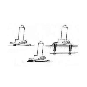 Diagram: blocks bonded to the substrate supporting a hardware base at the required height, with thickened epoxy cast into the void beneath.