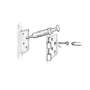 Diagram: wetting out a standard pilot hole with epoxy before installing a screw.