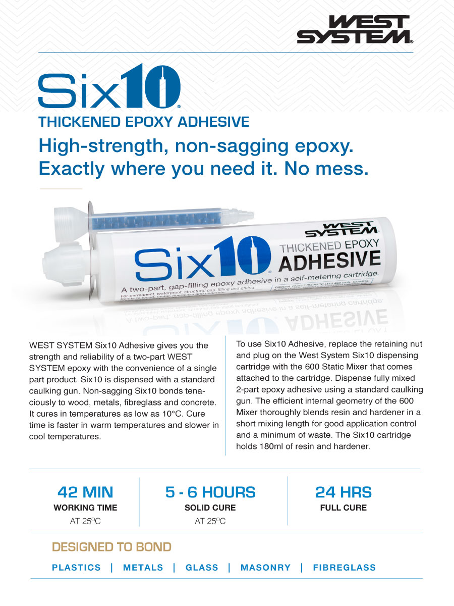 Front cover of the WEST SYSTEM Six10 Thickened Epoxy Adhesive flyer